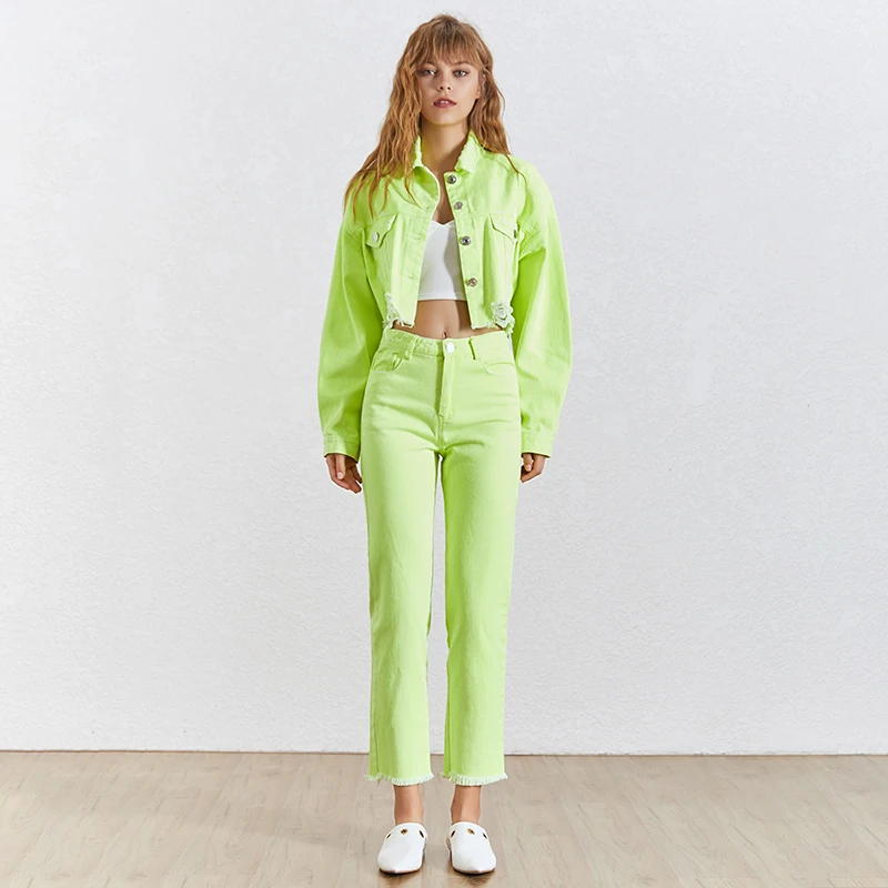 TWOTWINSTYLE Летний джинсовый комплект из двух предметов женские куртки с длинным