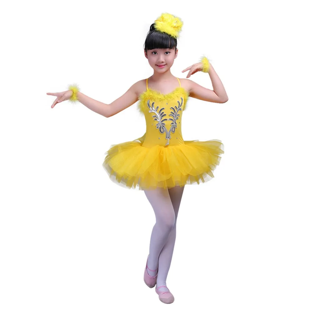 4 предмета балетное платье без рукавов с перьями для девочек милое розовое