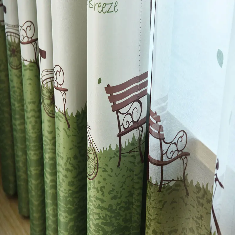Домашняя зеленая ткань тюль печать большое дерево занавески с птицами окно