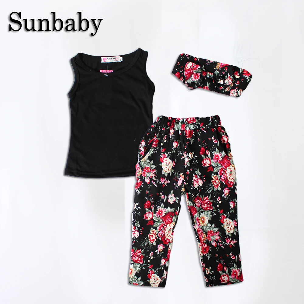 Sunbaby новинка летняя детская одежда Модный комплект черной одежды для девочек с
