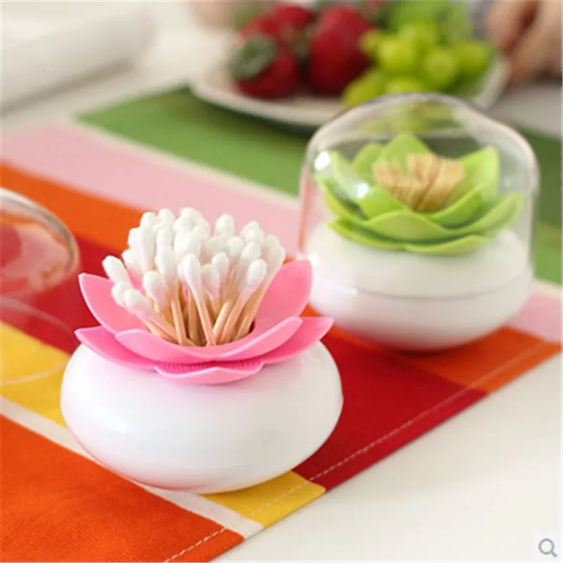 

BalleenShiny Lotus Cotton Swab Box Creative Cotton Bud Holder Case Home Decorate Toothpicks Holder Storage Box Organizer Tool