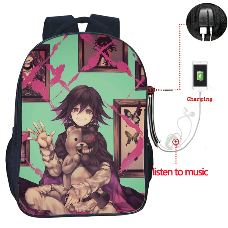 Danganronpa USB зарядка рюкзак высокого качества школьные сумки для мужчин и женщин модная дорожная сумка красивый школьный рюкзак для студентов