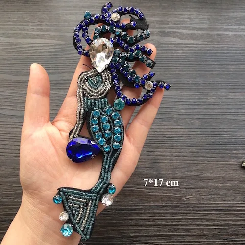 1pcs Mermaid 1 шт. нашивки со стразами и бисером шитье на Бисероплетение губ НЛО чашка Русалка ананас аппликация для одежда, обувь, сумки патч LSHB671 - Цвет: 1pcs Mermaid
