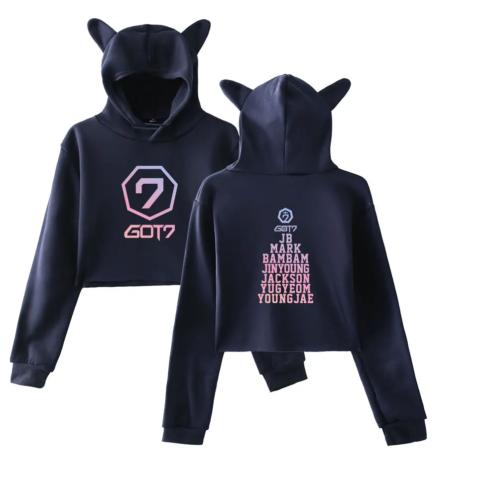 Женский пуловер GOT7 короткий кошачий топ с принтом Топ длинным рукавом в стиле