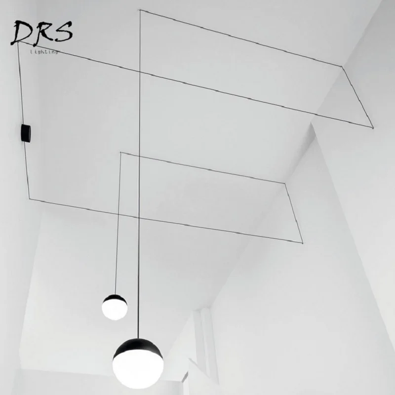 Скандинавские Геометрические линии черная люстра освещение стеклянный шар