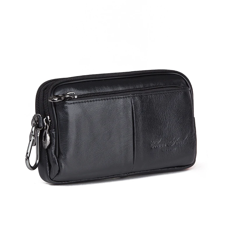 Мужская повседневная поясная сумка из натуральной кожи темно коричневая на