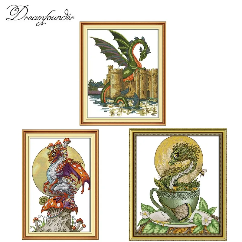 

Dinosaur dragon cross stitch kit animal cross-stitch set 18ct 14ct 11ct count print canvas stitches embroidery handmade supplies