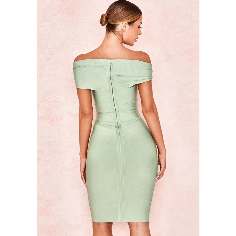 Элегантное Мятное летнее платье с открытыми плечами высокое качество 2019 г.