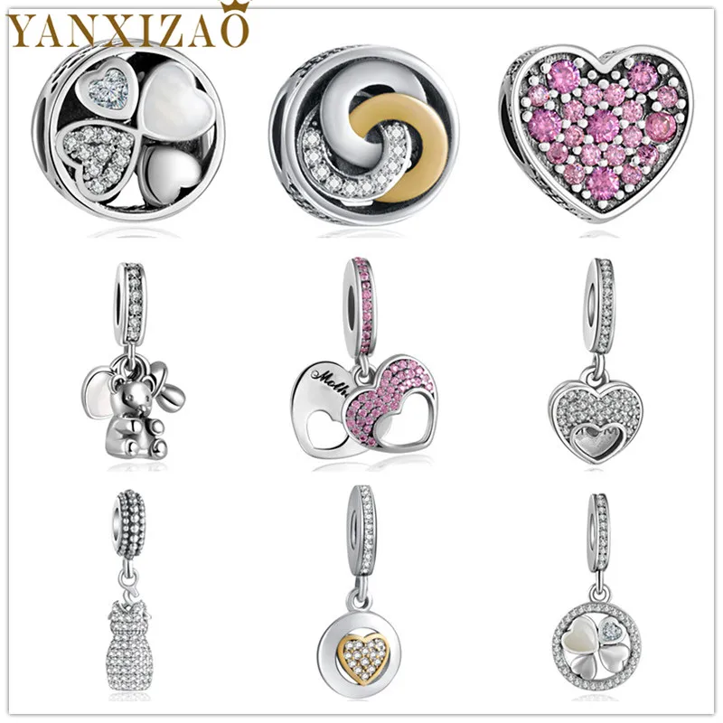 Yanxizao новый 925 серебряный Европейский Бусины подвески с фианитами Fit Pandora стиль