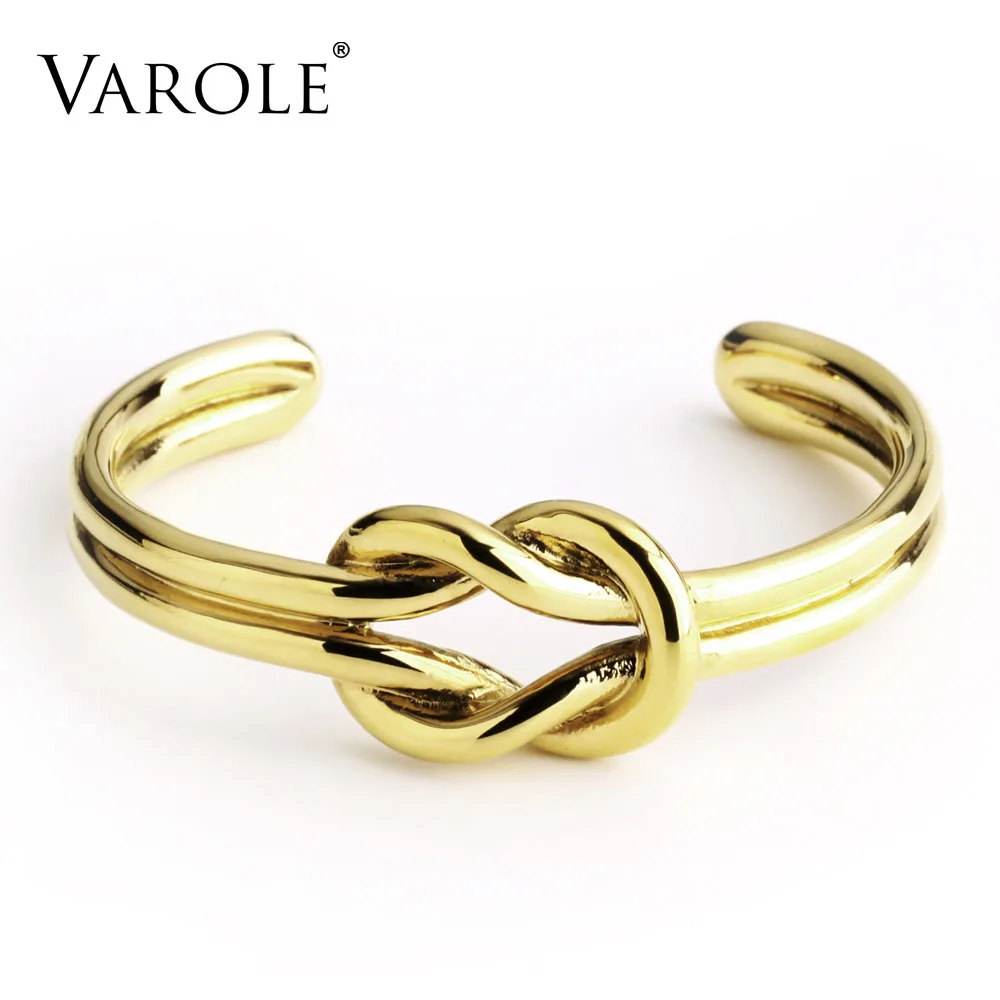 VAROLE, простые летние браслеты с узлом, Браслет-манжета для женщин, ювелирное изделие розового/золотого цвета, медный металлический браслет, Pulseiras mujer - Окраска металла: Gold