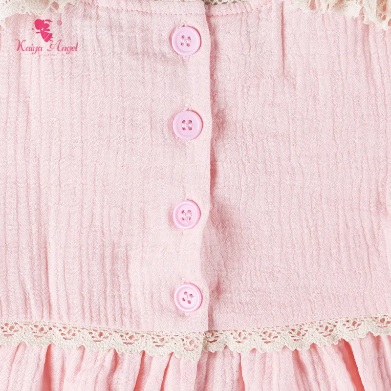 Kaiya Angel 2019 New Summer Baby Girl Dress Lace Ruched Knee length Pink Cute Style Middle Sleeve More Order Less Price Wholesal | Детская