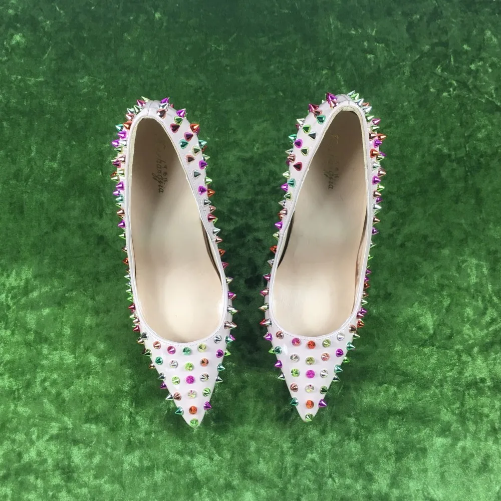 New high heels color rivet shoes exclusive patent brand PU leather Ms. 10cm 12cm female | Обувь