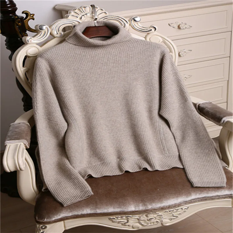 201 new cashmere sweater female high collar Korean version of lazy loose pullover solid color large size bottoming shirt | Женская