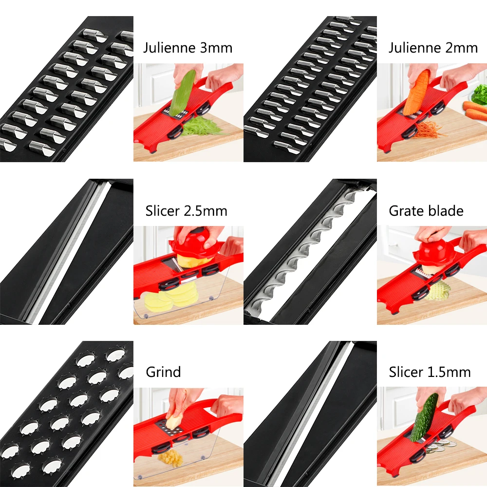 NICEYARD Vegetable Mandoline Slicer Kitchen Tools Cooking Tool Sets Multi-function Gadget Grater 6 Blades |
