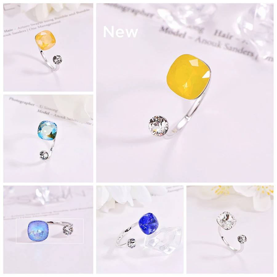 Новые цветные открытые кольца с кристаллами SWAROVSKI для женщин, модное элегантное кольцо для свадебной вечеринки, ювелирные аксессуары, подарок для мамы и девочки
