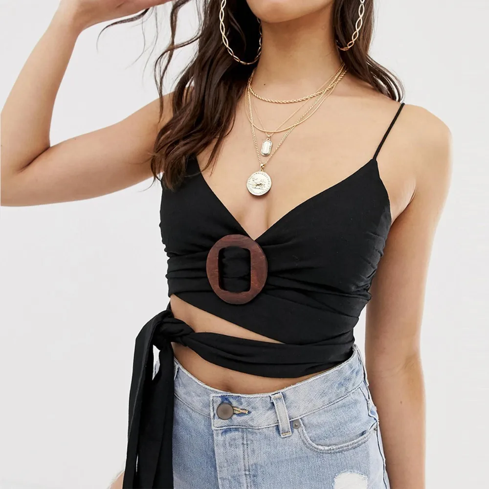 HYH Haoyihui Contracted Sexy Spaghetti Straps Femme Summer Stylish Slim Shoulder Strap V Tie Waistband Short Waistcoat | Женская одежда