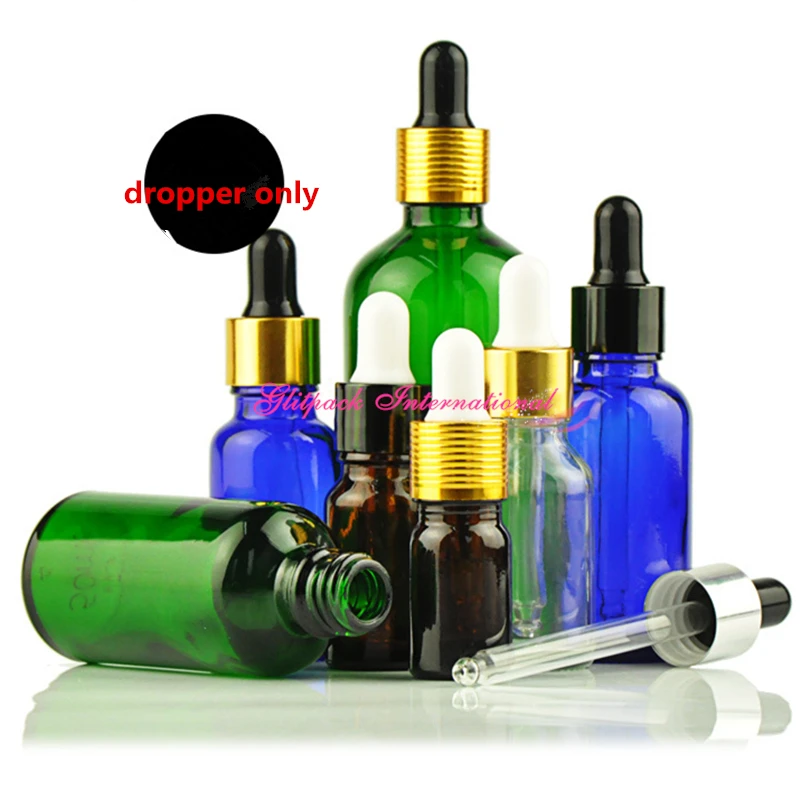 Gold droppers ribbed ring Rubber Head glass pipette for essential oil bottles closure cap metal cover 5/10/15/20/30/50/100ml | Красота и