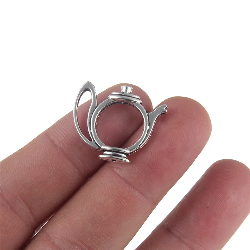 

10pcs Antique Silver Color Teapot Spacer Beads Double Sided Frame Charms For DIY Jewelry Making 2*1.9cm