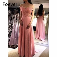 2019 off shoulder evening dresses long with appliques lace v neck chiffon a line formal evening party dress for women