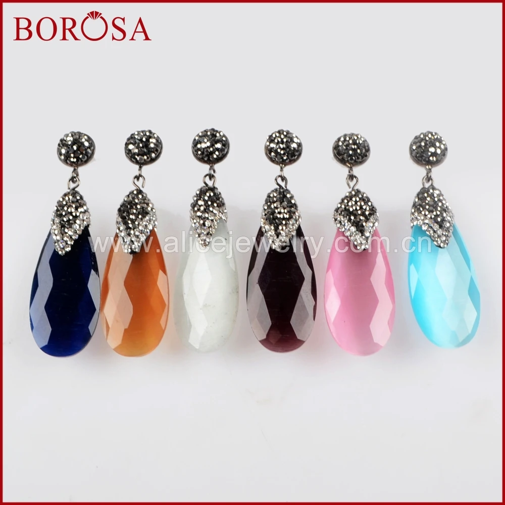 BOROSA 5 пар искусственные кошачий глаз Длинные Подвесные серьги граненый камень