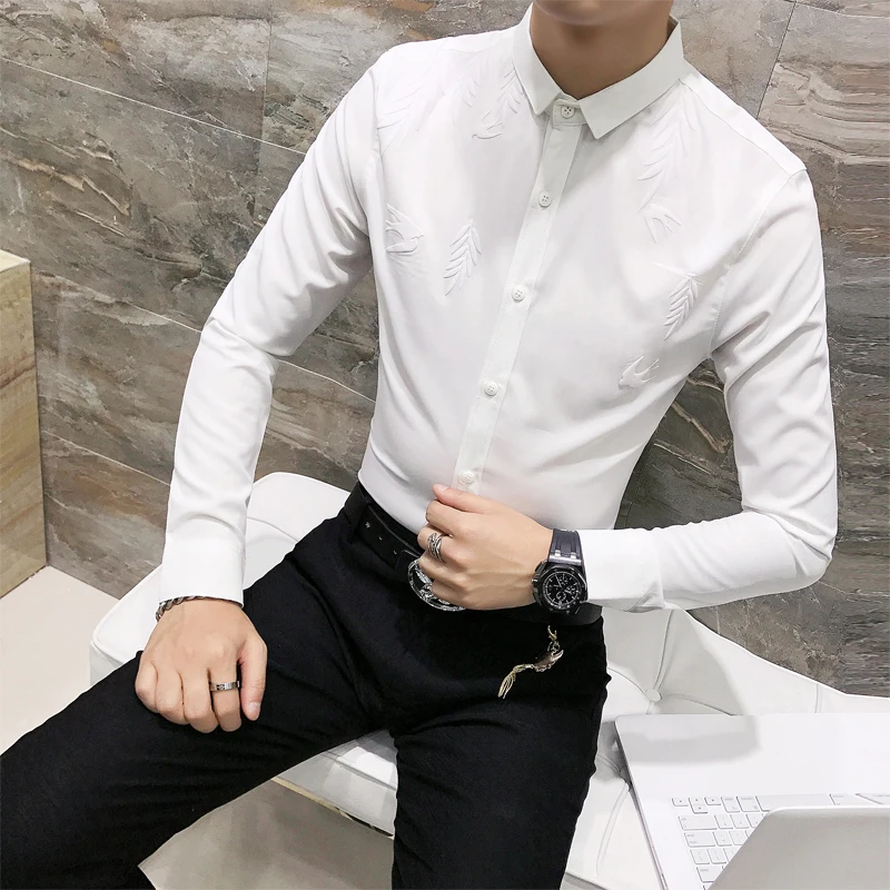 Высокое качество Для мужчин рубашка с принтом длинным рукавом Slim Fit 2018 Новый