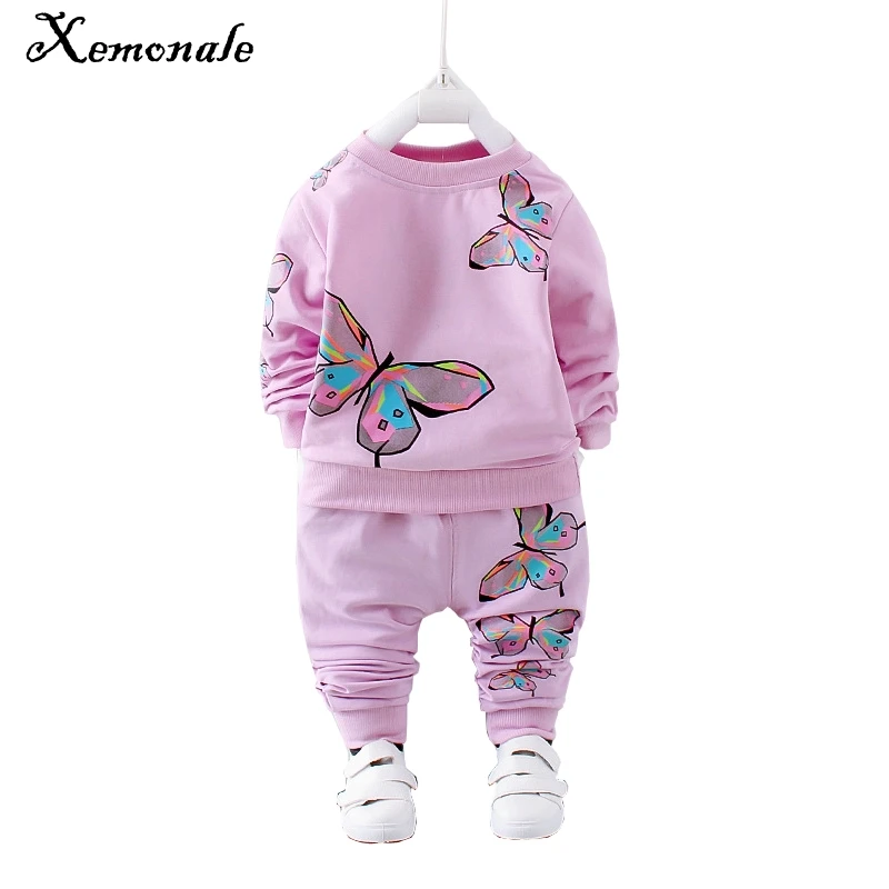 Xemonale Toddler Girls Clothing Sets Cartoon Big Butterfly Cotton Children Clothes T-shirt+Pants Outfits Kids Sport Suit | Детская