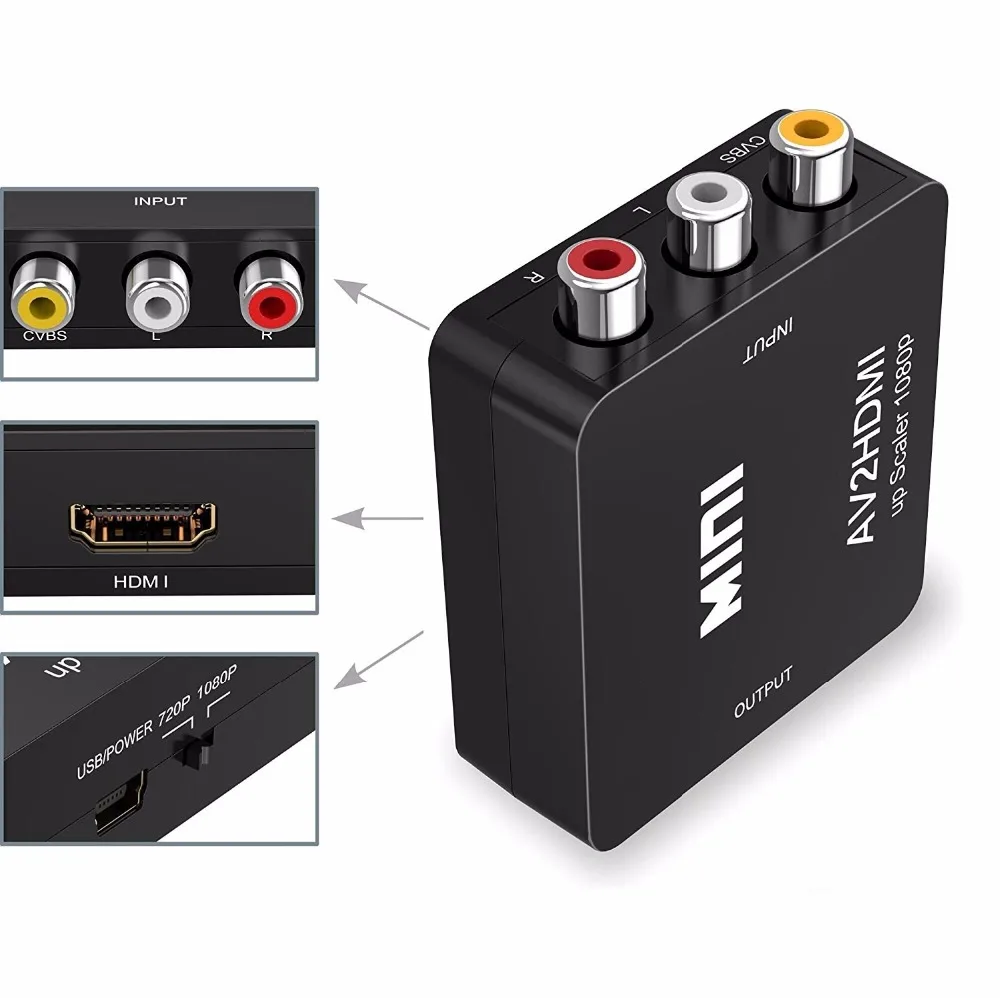 Мини-преобразователь AV-HDMI AV2HDMI RCA AV HDMI CVBS к адаптеру для HDTV TV PS3 PS4 ПК DVD Xbox проектора