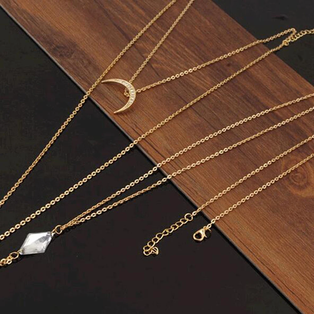 FAMSHIN очаровательный Кроссовер Жгут кристалл луна золотой цепочки и ожерелья Пояс