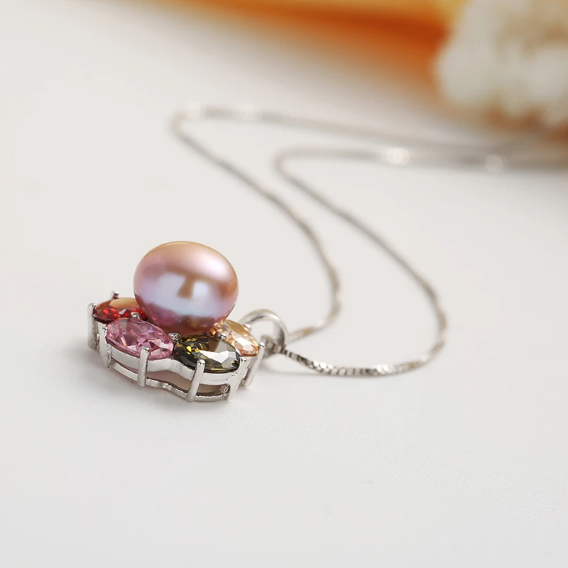 Женский кулон с натуральным пресноводным жемчугом белый розовый фиолетовый