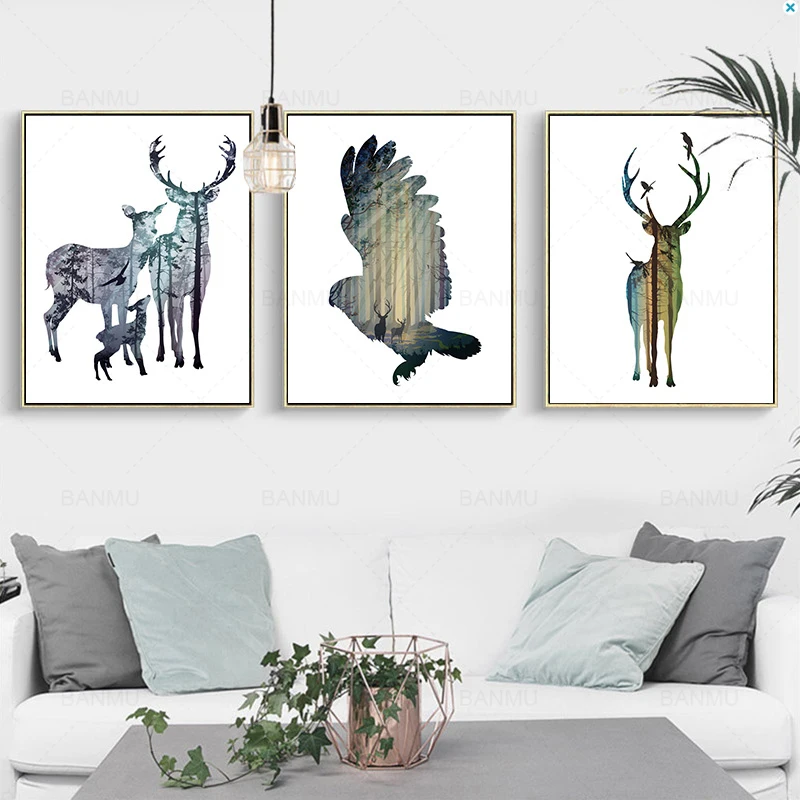 

Abstract Anmial Elk Eagle Creative Canvas Painting Modern Wall Art Painting Poster For Living Room Home Decor Painting No Frame