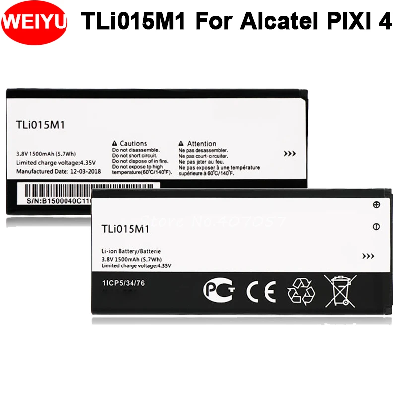 Аккумулятор TLi015M1 1500 мАч для Alcatel PIXI 4 4034A 4034X 4034F 4034D Bateria Batterij высокого