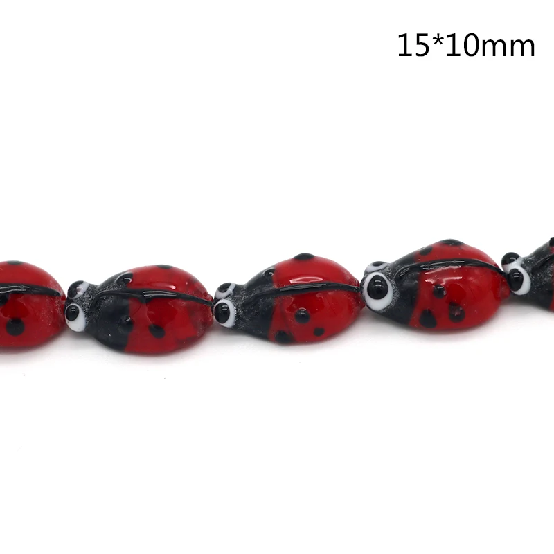 

KoMee Wholesale 9x12mm 10x15mm Candy Multicolor Ladybird Beads Lampwork Glass Ladybug Loose Spacer Beads for Jewelry Making