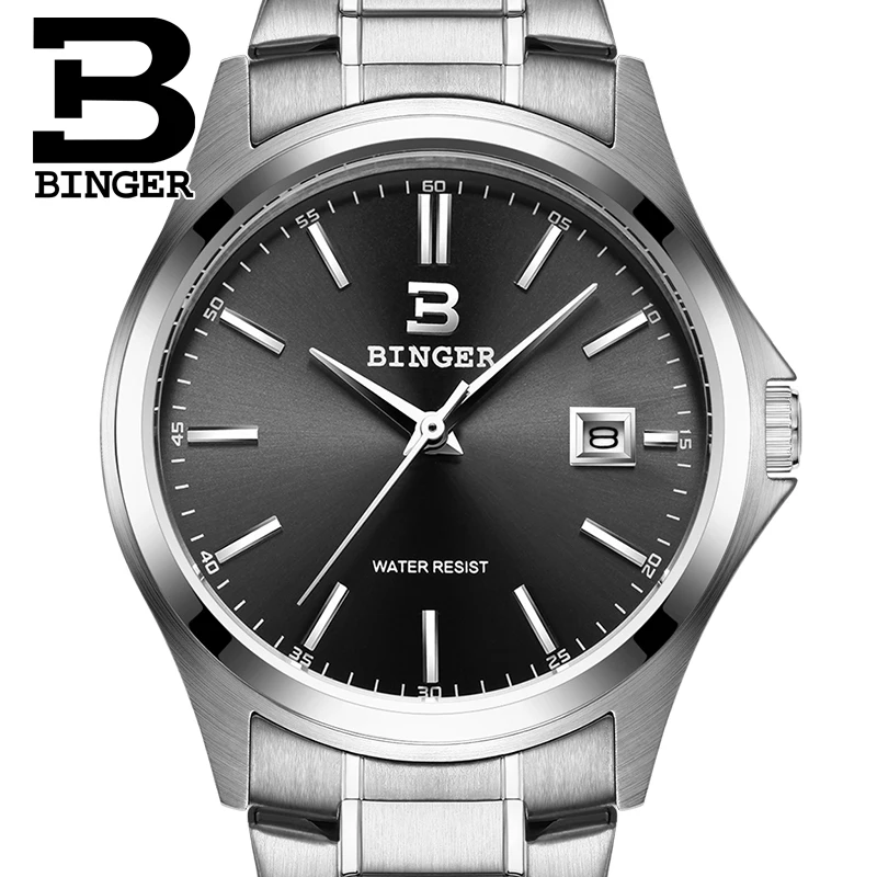 

Switzerland luxury men's watch BINGER brand quartz full stainless Steel clock Waterproof Complete Calendar Guarantee B3052A-5