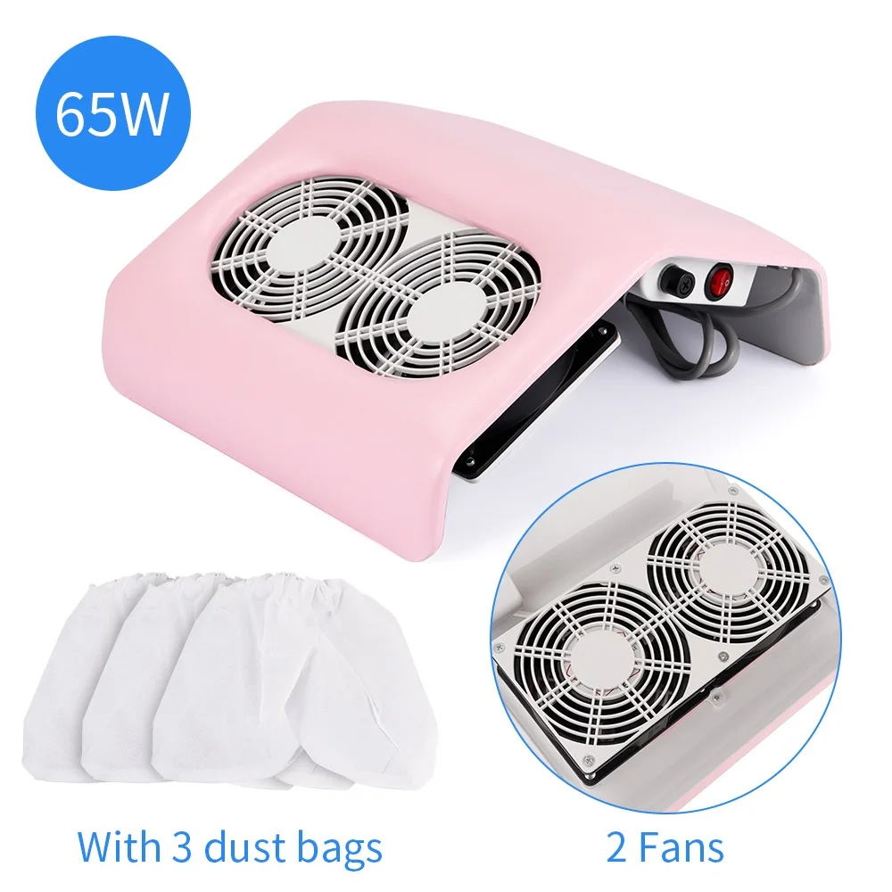 

New Strong 65W Powerful Nail Suction Dust Collector Nail Vacuum Cleaner 3 Fans Strong Suction Manicure Tools with 3 Bags