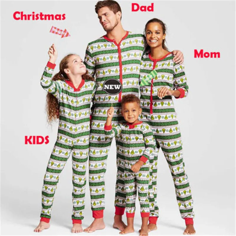 Popular Fashion Causal Zipper Winter Fall Warm Stripe Family Matching Christmas Pajamas Jumpsuit Xmas Sleepwear Nightwear | Женская