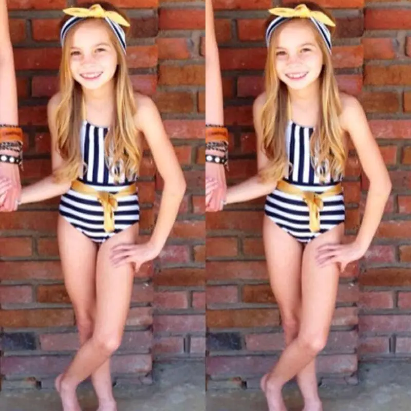 Комплект из 2 предметов для маленьких девочек в полоску с золотым галстуком