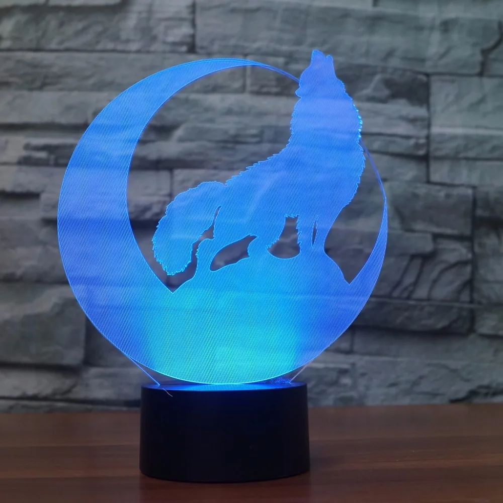Волк 3D ночник сенсорный выключатель LED 7 цветов Изменение USB настольная лампа для
