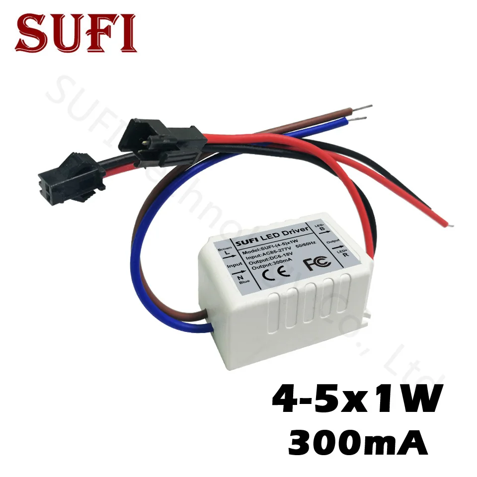 4 5x1W светодиодный драйвер 4W 5W 300mA DC 6 18V пластиковый корпус адаптер Освещение