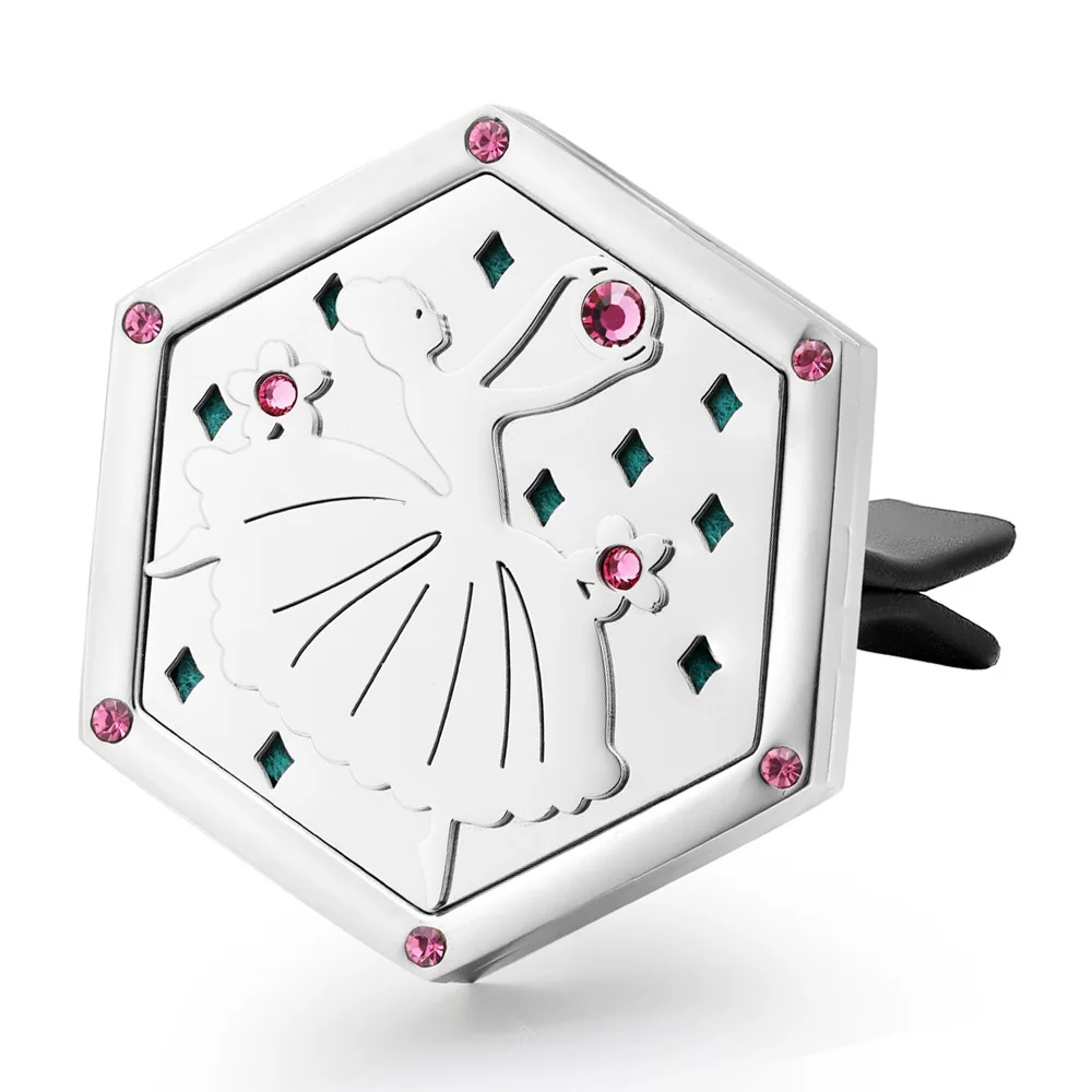 

Girl Dance Ballet Jewelry Stainless Steel Hexagon Car Aroma Aromatherapy Essential Oil Car Diffuser Locket Vent Clip