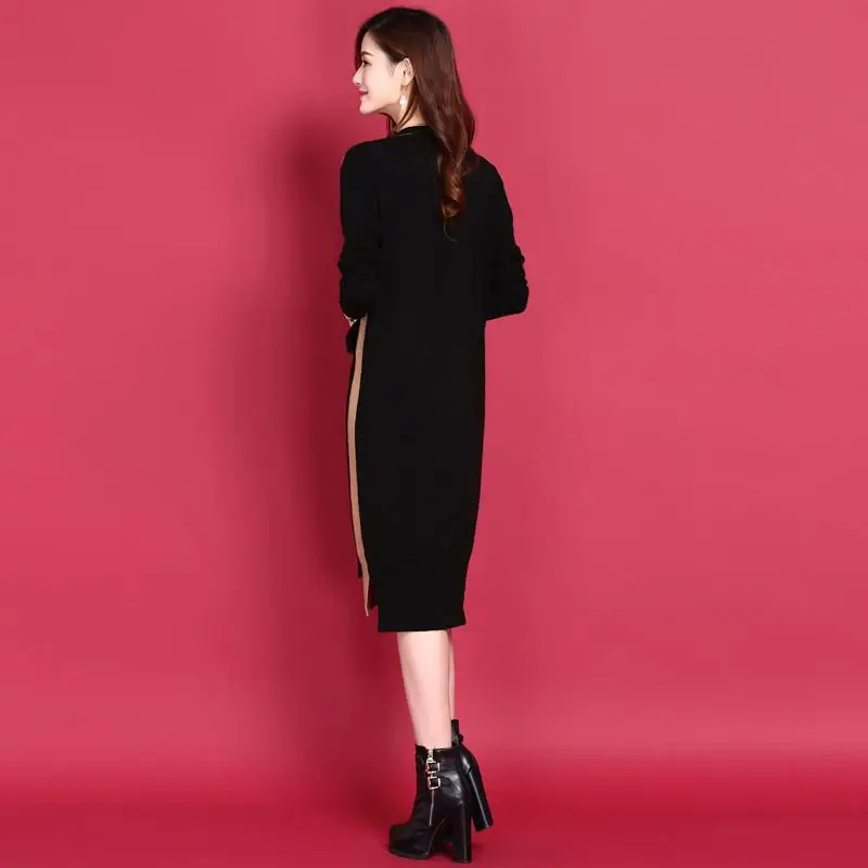 

Women Sweater Dresses Spring Autumn Clothes 2019 New Fashion Long Sleeve Knitted Dress Female Casual Knee Length Vestidos D207