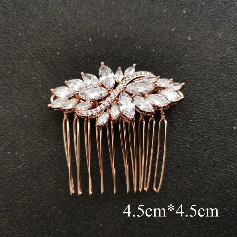 0584 Rose Gold SLBRIDAL роскошный модный Шарм Мода зубец Установка кубического циркония свадебные расческа для волос свадебные женские украшения для девочек аксессуары для волос - Окраска металла: 0584 Rose Gold