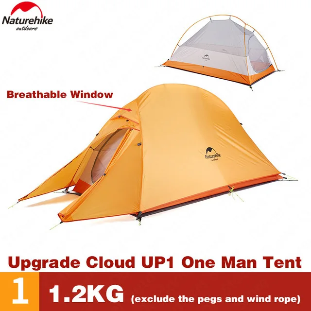 Naturehike сверхлегкий Upgrade Cloud Up1 открытый 20D силиконовый кемпинговый тент Портативный 4 сезона кемпинговая палатка алюминиевый полюс палатка - Цвет: UP1 210T Orange