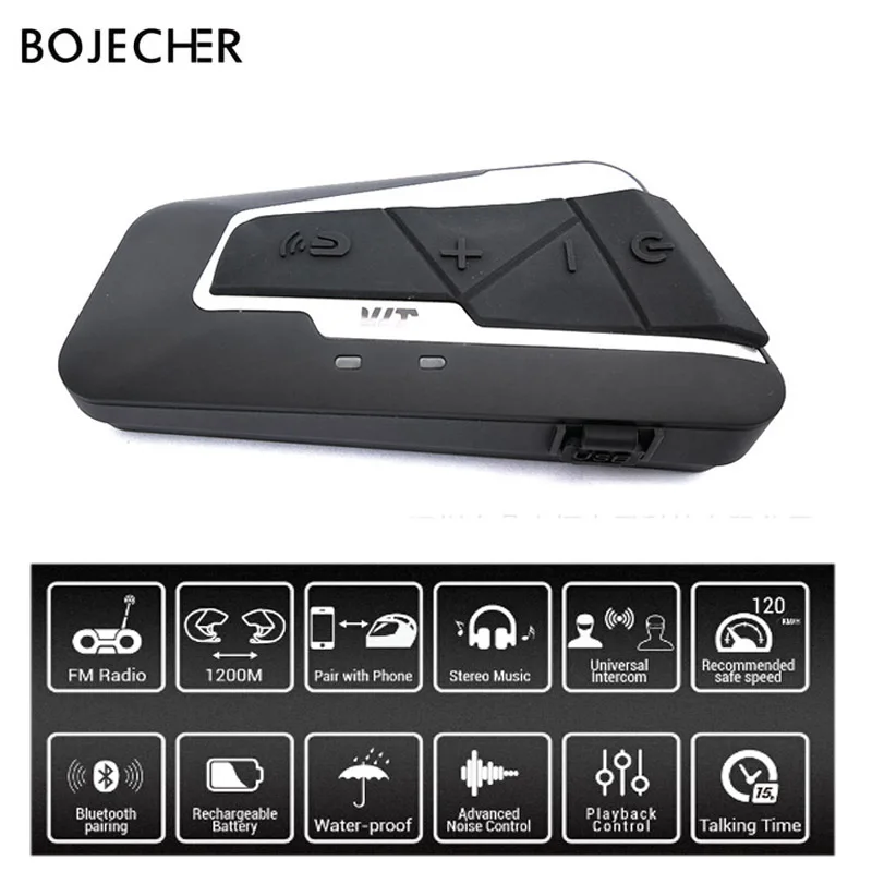 Universal 1pcs 1200M Motorcycle Helmet Bluetooth Intercom Waterproof Wireless headset Moto Interphone FM Radio | Автомобили и