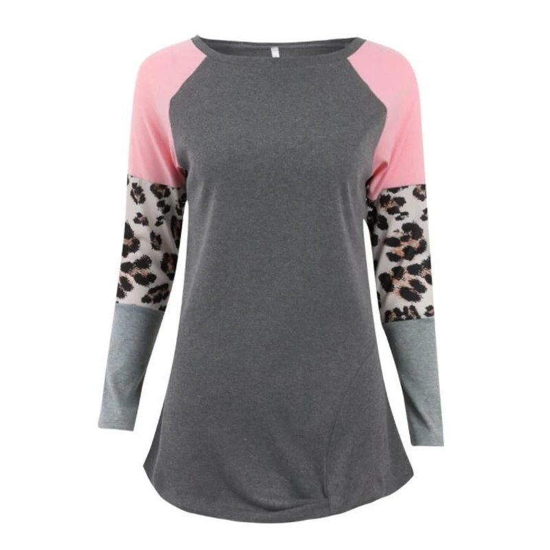 

Sexy Round Neck Color Matching Comfortable Leopard Top Casual Long Sleeve Shirt Women Fashion T-Shirt