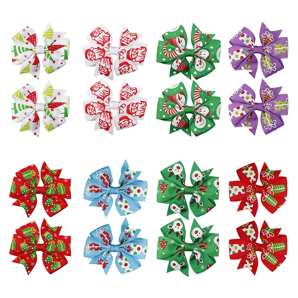 

2 Pcs/lot 3 Mini Pinwheel Hairbow Santa Claus Hairpin Christmas Printed Hair Clips Baby Girls Christmas Party Hair Accessories