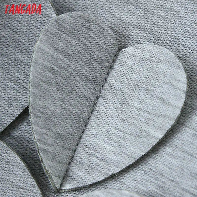 Tangada женская толстовка женский свитшот серый свитшот серая толстовка базовый свитшот с длинными рукавами аппликация сердечки дизайнерский свитшот теплая толстовка YD185