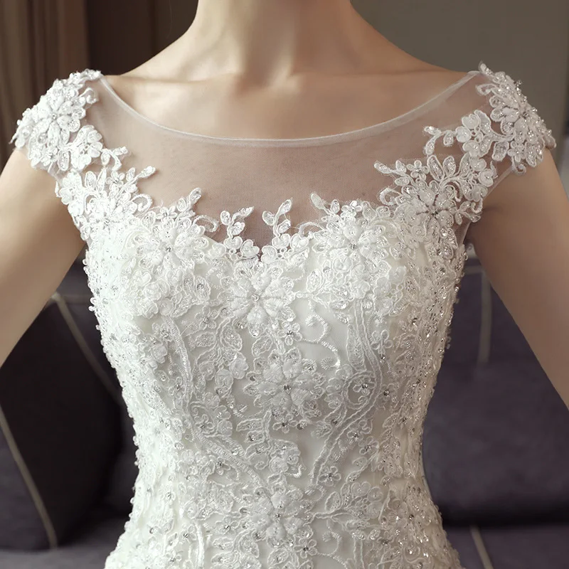 Vestido De Noiva 2021 свадебное платье с круглым вырезом и шлейфом роскошное кружевное