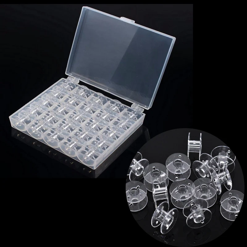 25 шт./пакет прозрачный пластик пустые бобины катушки для швейных машин с резьбой