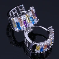 captivating multigem multicolor yellow cubic zirconia white cz silver plated clip hoop huggie earrings v1051