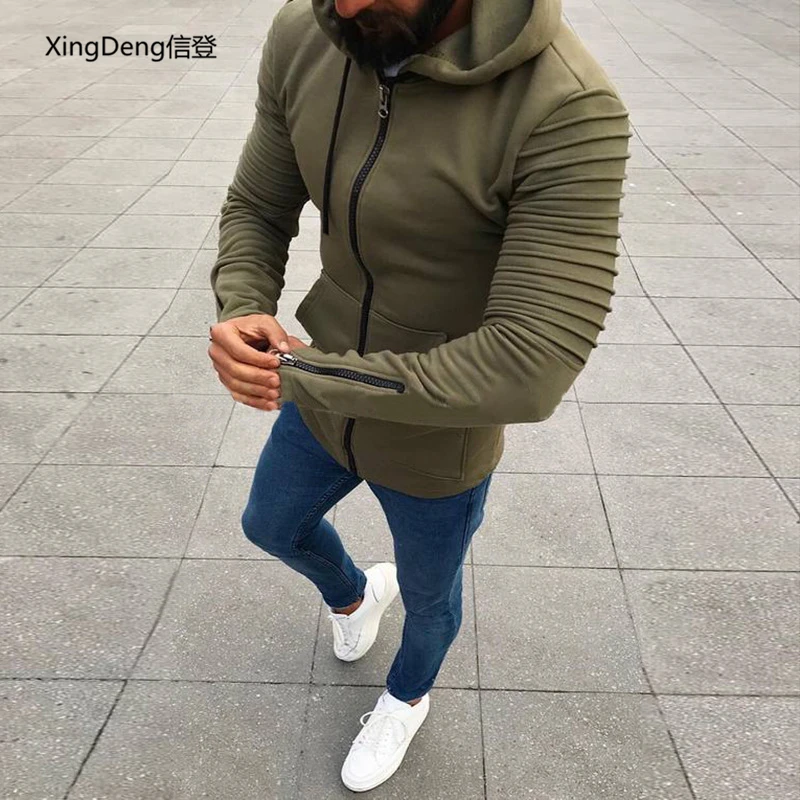 Армейский зеленый XingDeng Взрывная молния с капюшоном мужская куртка кардиган мужской свитер плиссированный с длинным рукавом с капюшоном мужская верхняя куртка плюс 5XL - Цвет: Армейский зеленый